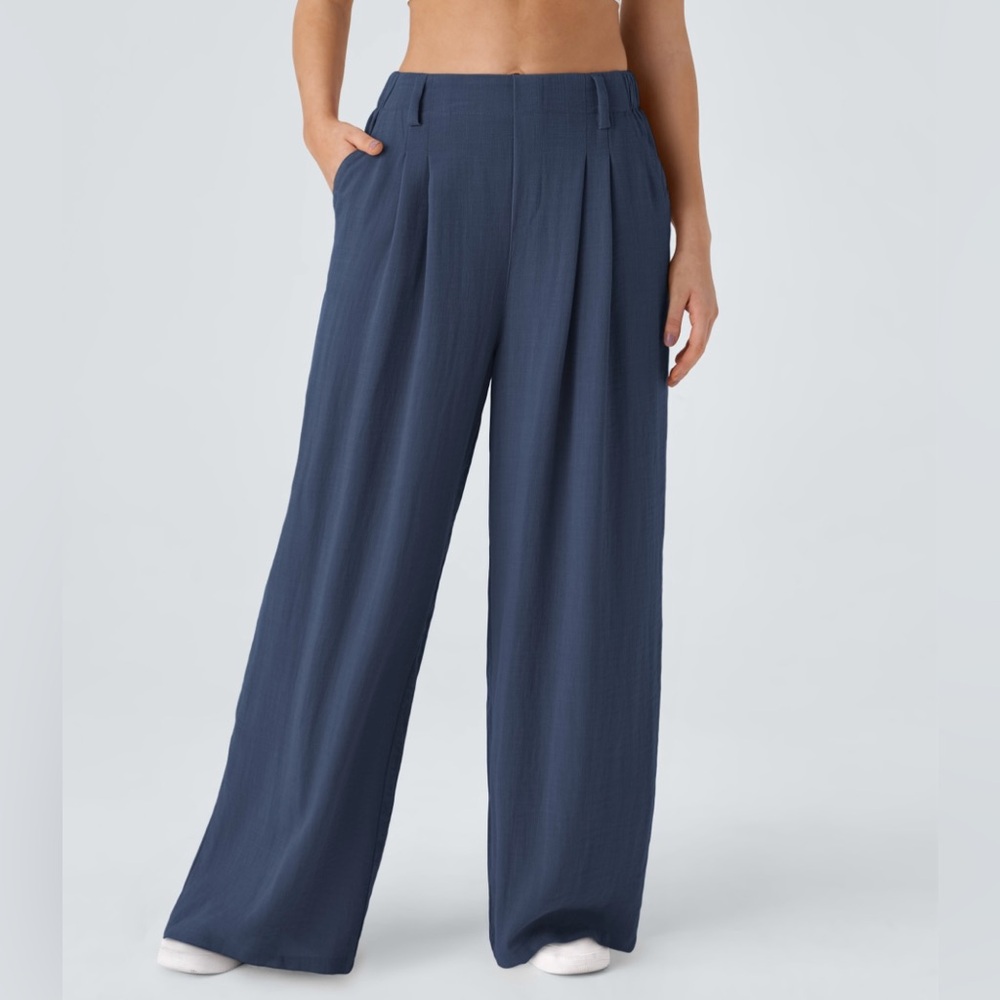 HALARA Pants Womens Large Black Pleated Wide Leg Flowy Palazzo Pants Pocket NWT